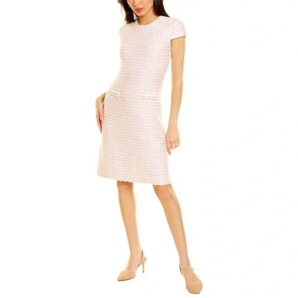 St.John Tweed Sheath Dress Pink French Rose Combo With Silver Metallic Size 10 - Picture 1 of 16